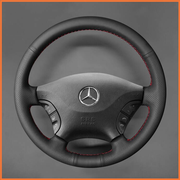 MEWANT Funda de Volante para Benz W639 Viano Vito Costura a Mano Cuero Negro Artificial de Microfibra Cubierta de Volante de Coche