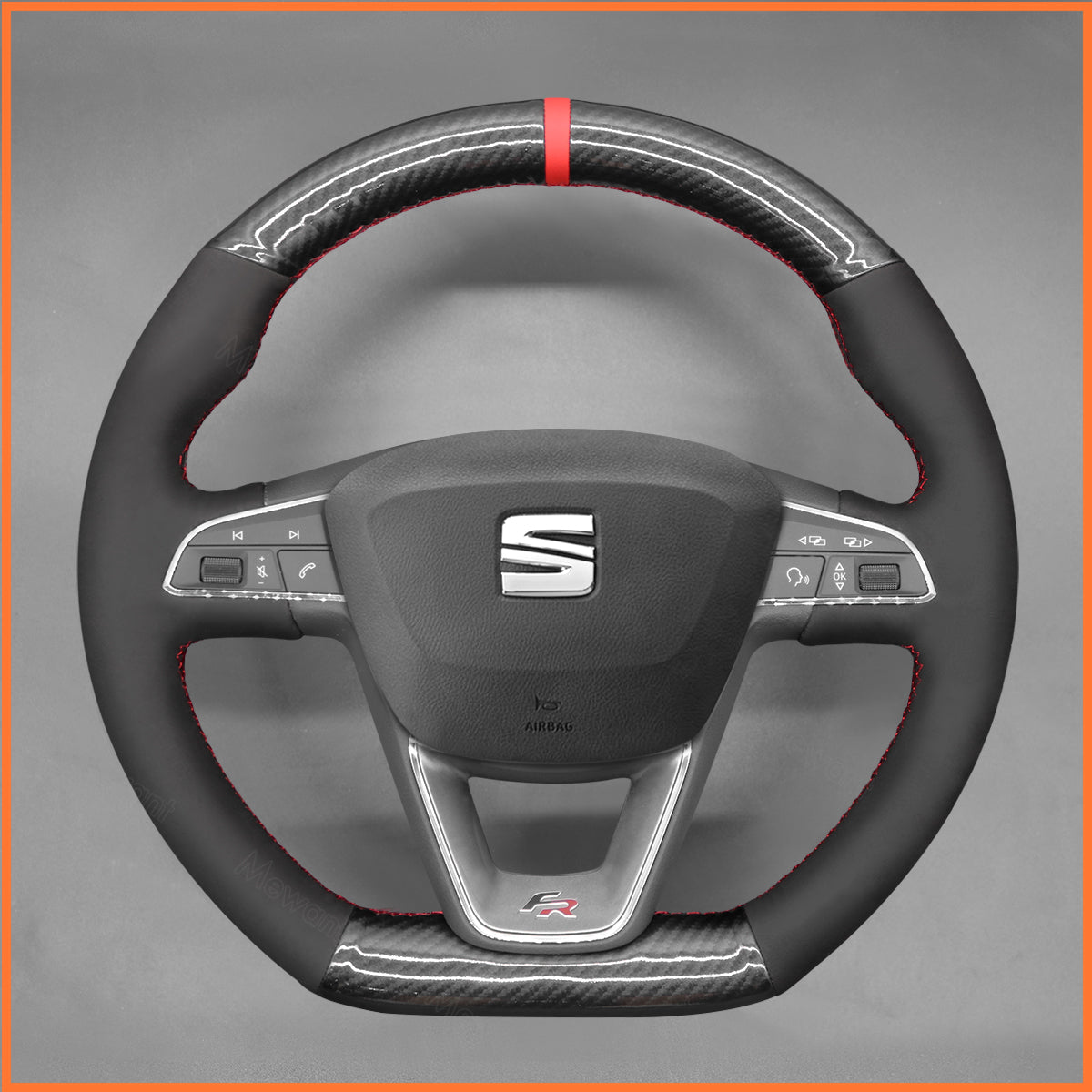 MEWANT Lenkradbezug für Seat Leon 5F (FR/CUPRA) 2013-2020 / Ibiza 6F (FR/CUPRA) 2015-2021 / Alhambra (FR Line) 2015-2022 / Arona (FR Line) 2017-2021 / Ateca (FR-Line) 2016-2020 / Toledo FR 2014-2019 / CUPRA Ateca 2018-2020 - Mewant.de