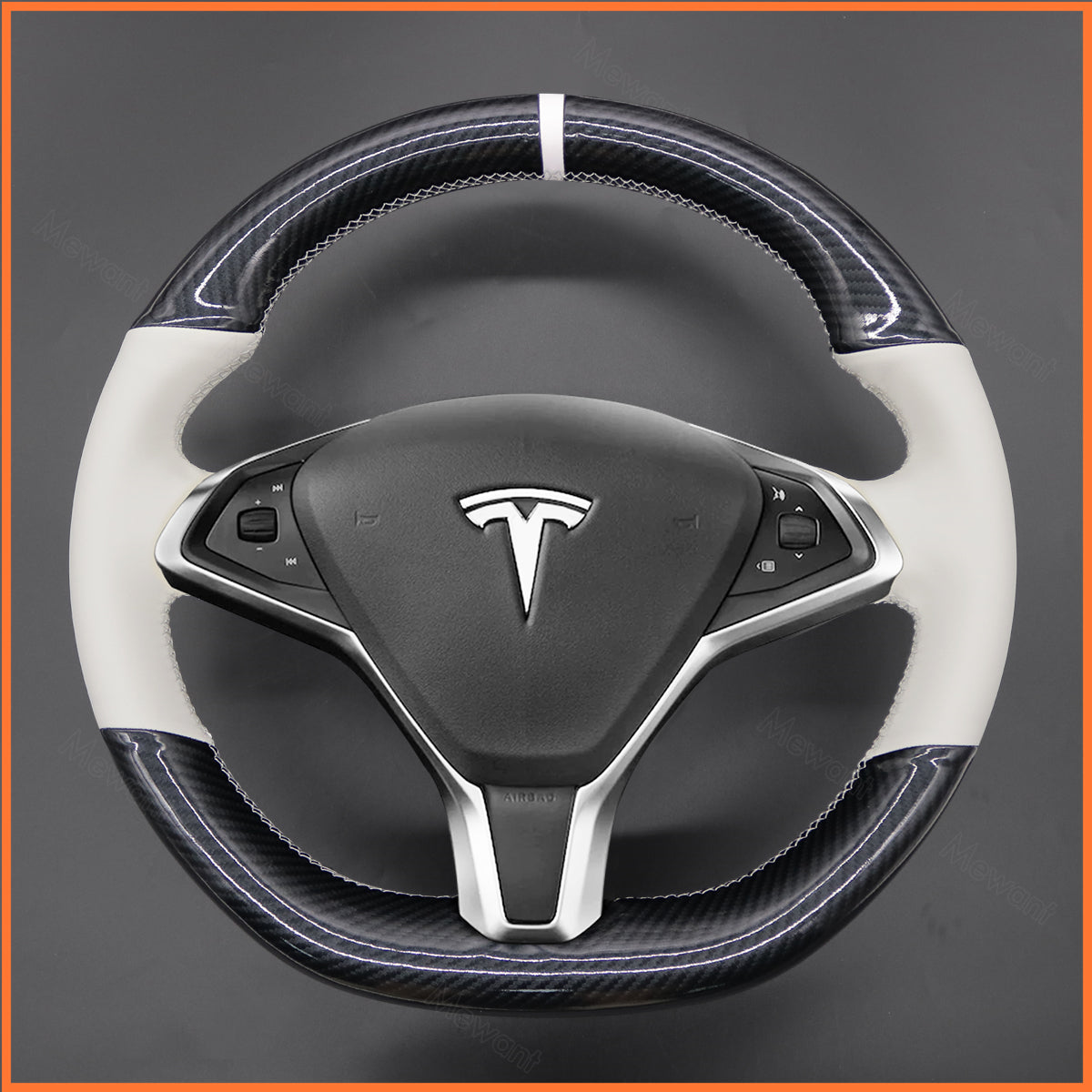 Rundes Tesla Model S oder Model X Lenkrad mit handgenaehtem MEWANT Bezug