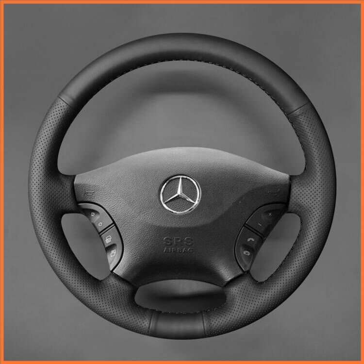 MEWANT Funda de Volante para Benz W639 Viano Vito Costura a Mano Cuero Negro Artificial de Microfibra Cubierta de Volante de Coche