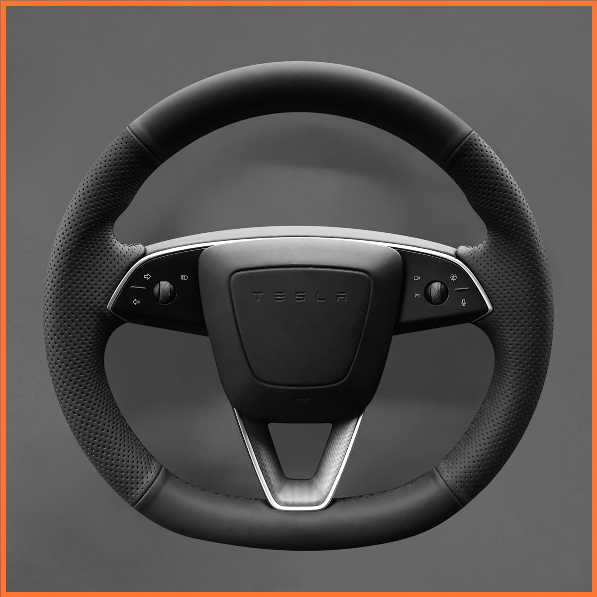 Tesla Lenkrad mit montiertem MEWANT Lenkradbezug zum Naehen